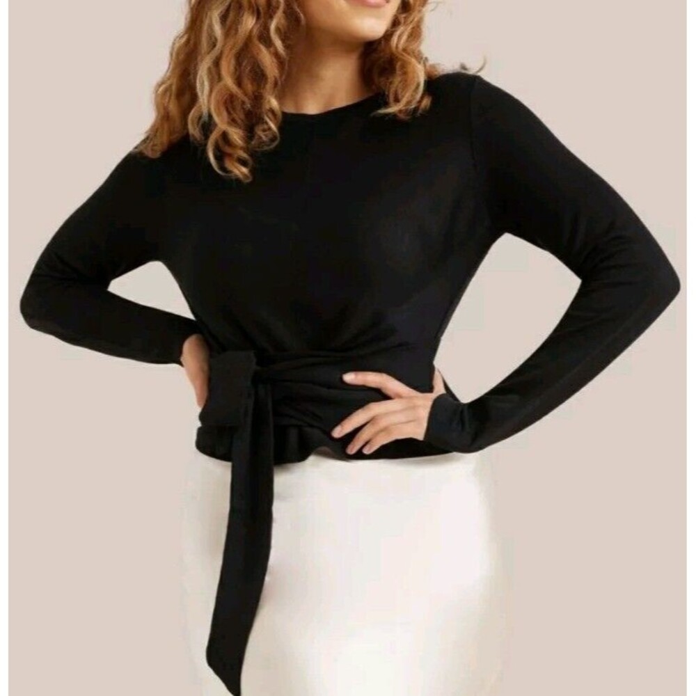 Modern Citizen Stevie Women Black Stretch Tie Waist Long Sleeve Shirt L - Picture 7 of 8